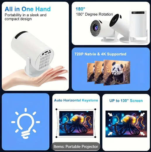 Portable projector, 4k video resolution
